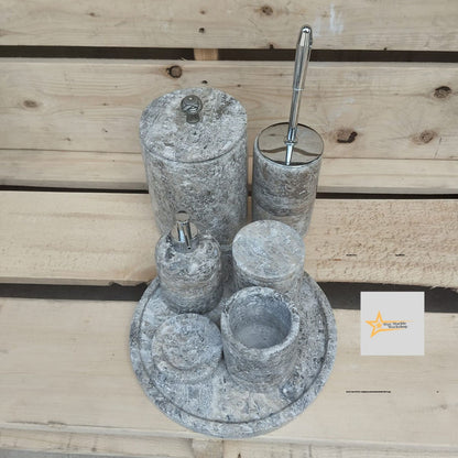 Ready to ship silver travertine bathroom set Luxury bathroom Marble bathroom set 7 piece bathroom design set