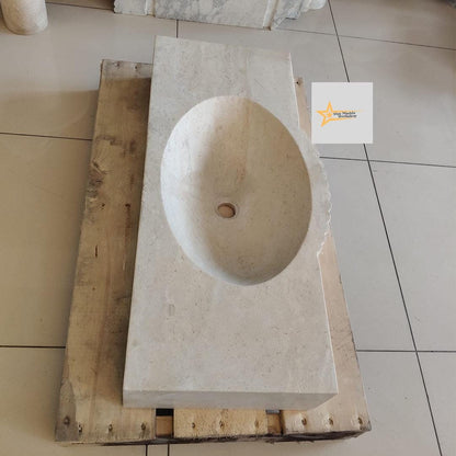 Handmade Travertine Stone Sink – Wall Mounted, Rustic & Modern Bathroom Design