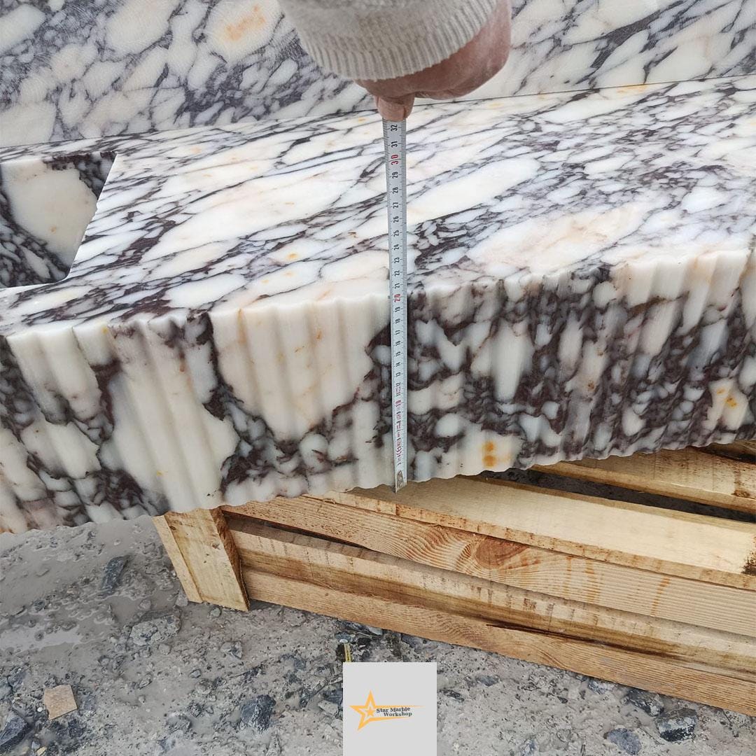 Handmade Calacatta Viola Marble Double Sink – Luxury Bathroom Basin, Wall-Mounted or Countertop Natural Stone Vanity