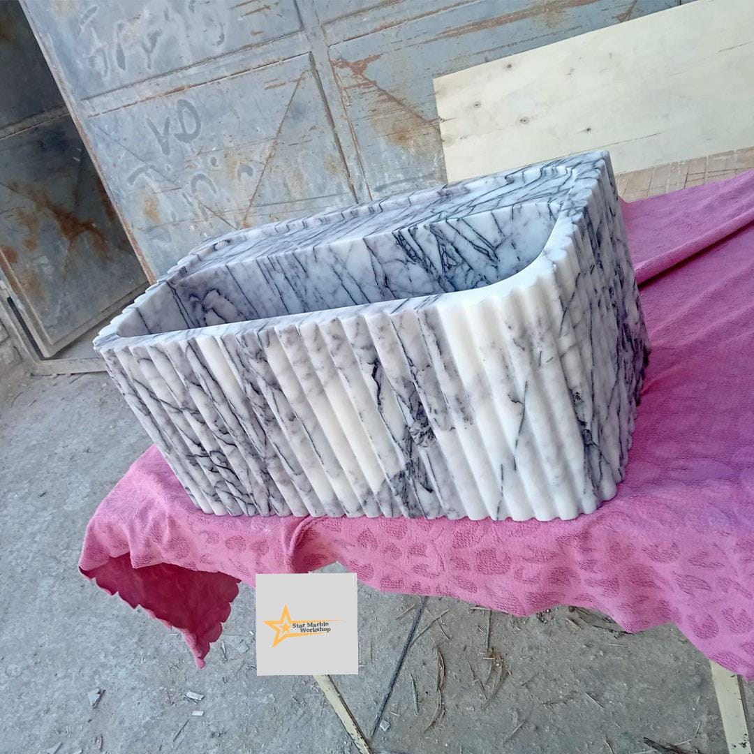 Calacatta Lilac Rectangular Sink, Sink With Faucet Hole Farmhouse Sink Powder Room Sink Calacatta Sink  Hand Carved Marble Sink Washbasin