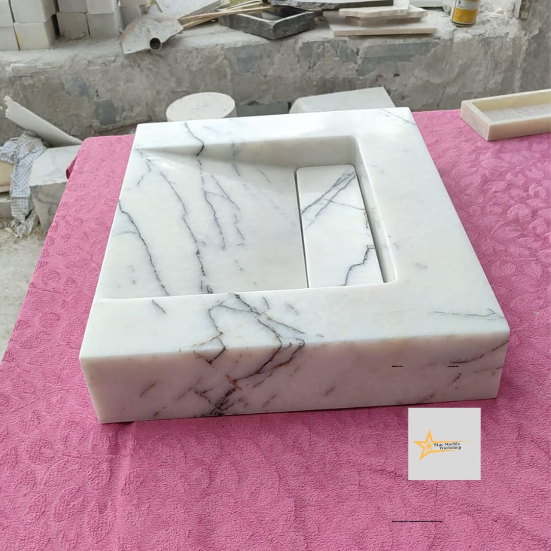 Ready To Ship Calacatta Viola Marble Sink Wall Mounted Sink Farmhouse Sink Calacatta Sink Hand Carved Marble Sink Hidden Drain Wash Basin