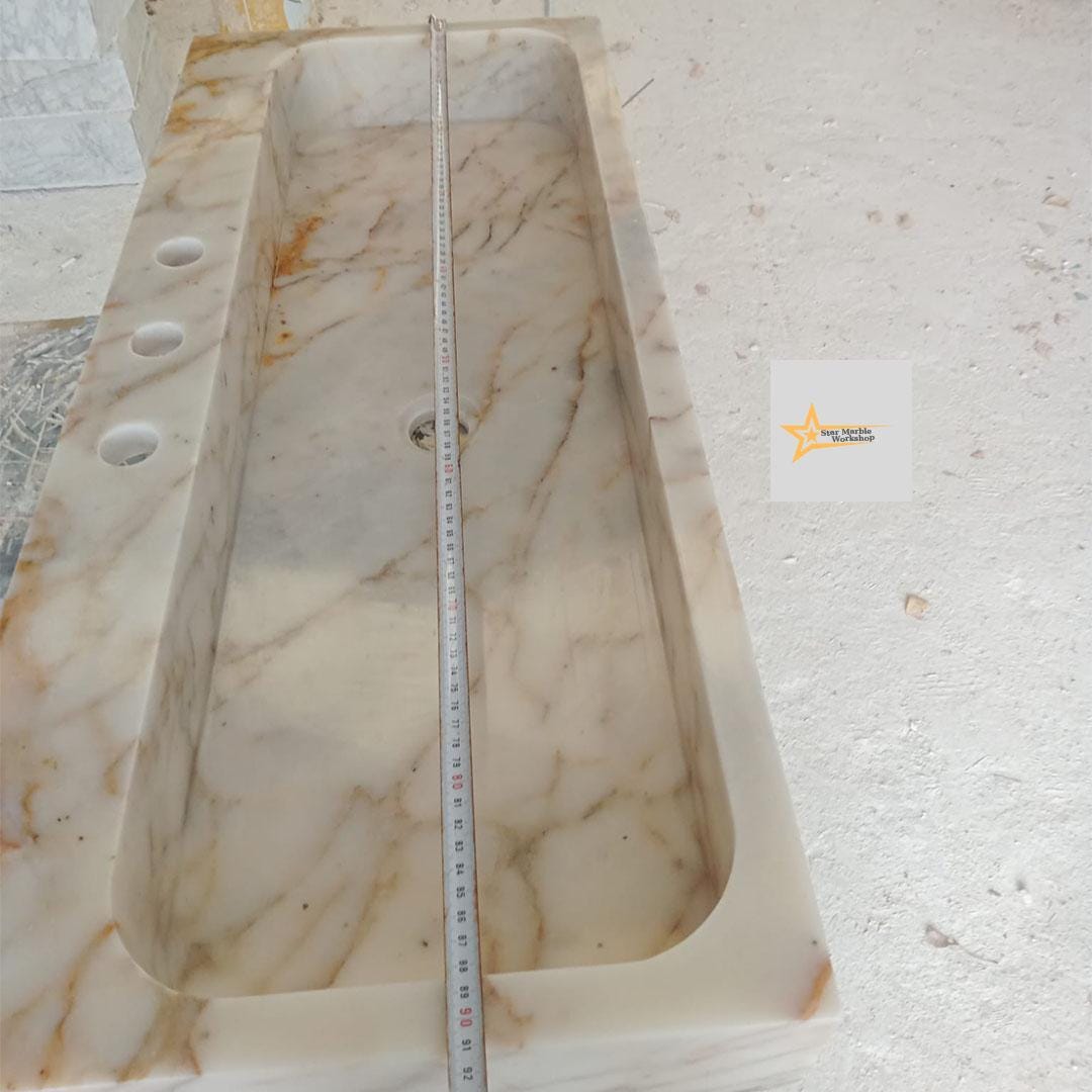 Calacatta Gold Rectangular Sink, Sink With Faucet Hole Farmhouse Sink Powder Room Sink Calacatta Sink  Hand Carved Marble Sink Washbasin