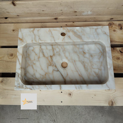 Calacatta Gold Rectangular Sink, Sink With Faucet Hole Farmhouse Sink Powder Room Sink Calacatta Sink  Hand Carved Marble Sink Washbasin