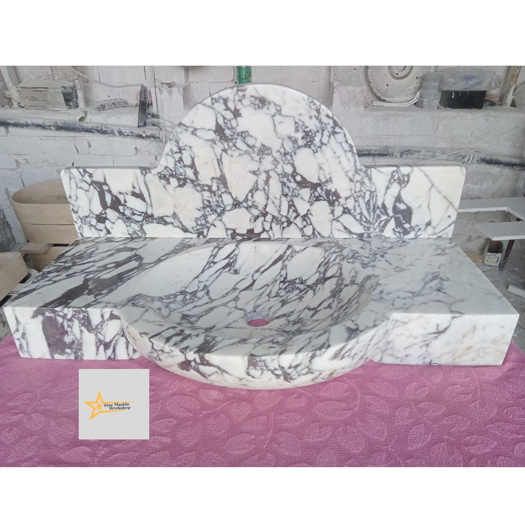 Ready To Ship Calacatta Viola Marble Sink Wall Mounted Sink Farmhouse Sink Powder Room Sink Calacatta Sink  Hand Carved Marble Sink