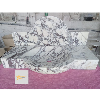 Ready To Ship Calacatta Viola Marble Sink Wall Mounted Sink Farmhouse Sink Powder Room Sink Calacatta Sink  Hand Carved Marble Sink