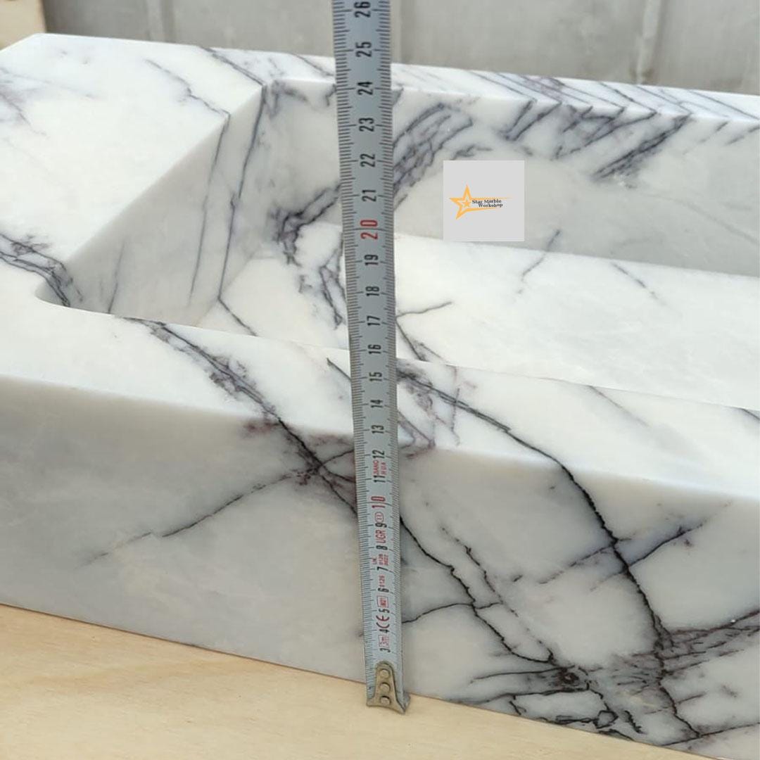 Calacatta Lilac Rectangular Sink, Wall Mounted Sink, Farmhouse Sink, Powder Room Sink, Calacatta Sink, Hand Carved Marble Sink, Sink