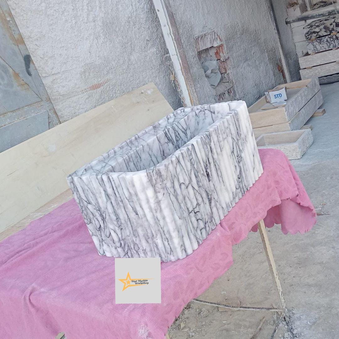 Calacatta Lilac Rectangular Sink, Sink With Faucet Hole Farmhouse Sink Powder Room Sink Calacatta Sink  Hand Carved Marble Sink Washbasin