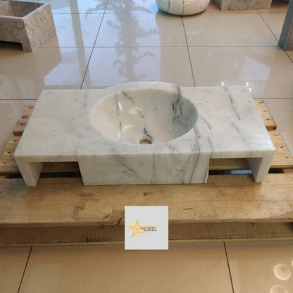Ready to Ship Carrera White Marble Sink Wall Mounted Sink Farmhouse Sink Powder Room Sink Hand Carved Marble Sink