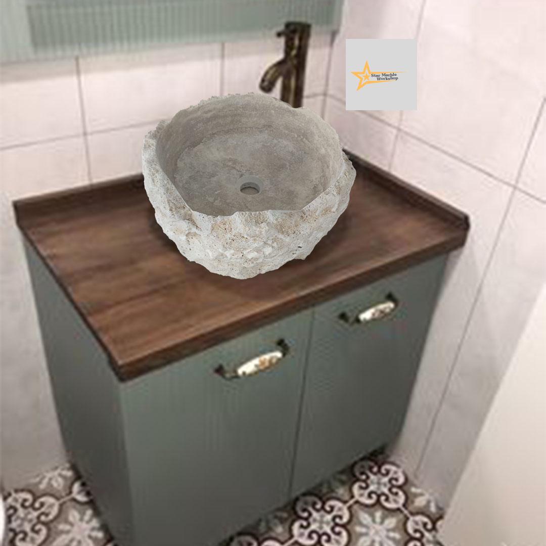 Ready to Ship Travertine  Sink Shapeless Sink Farmhouse Sink Powder Room Sink  Hand Carved Marble Sink Bathroom Sink natural stone sink