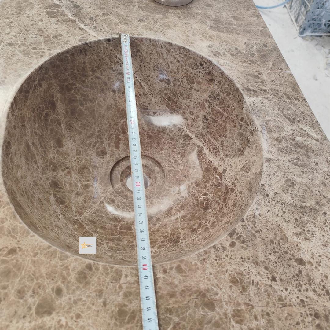 Handmade Emperador Marble Wall-Mounted Sink - Vessel Sink - chiseled sink- Luxury Minimalist Bathroom sink for bathroom