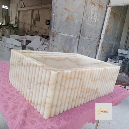 Ready To Ship Calacatta Gold Rectangular Sink Wall Mounted Sink Powder Room Sink Calacatta Sink  Hand Carved Marble Sink Marble Washbasin