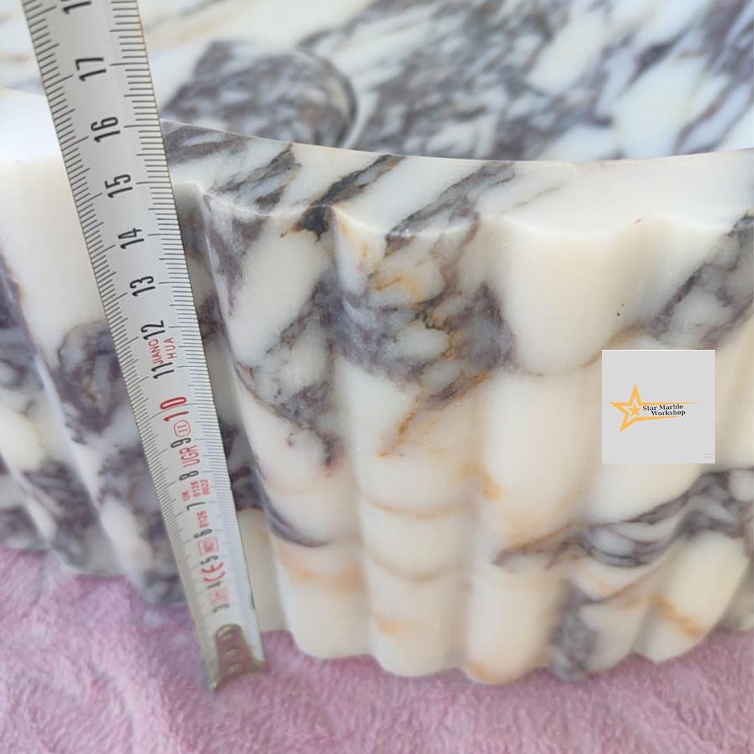 Calacatta Viola Marble Sink Wall Mounted Sink Farmhouse Sink Powder Room Sink  Hand Carved Marble Sink Concealed Drain Sink Sink vanity