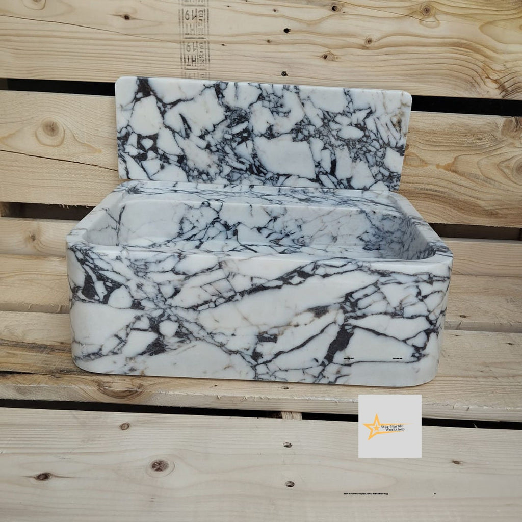 Calacatta Viola Marble Sink Farmhouse Sink Toilet Room Sink Calacatta Sink Hand Carved Marble Sink Marble Sink Floating Sink Sink vanity