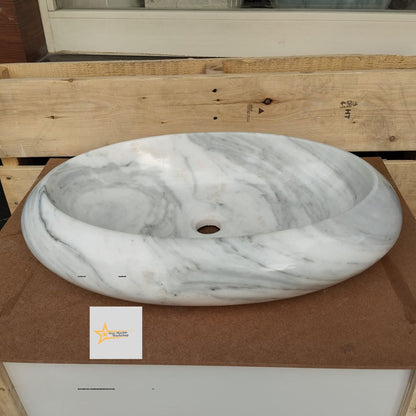 Ready to ship Carrera White Marble Ellipse Sink Farmhouse Sink Powder Room Sink Countertop Sink Hand Carved Marble Sink Sink vanity