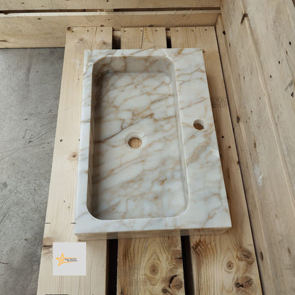 Calacatta Gold Rectangular Sink, Sink With Faucet Hole Farmhouse Sink Powder Room Sink Calacatta Sink  Hand Carved Marble Sink Washbasin