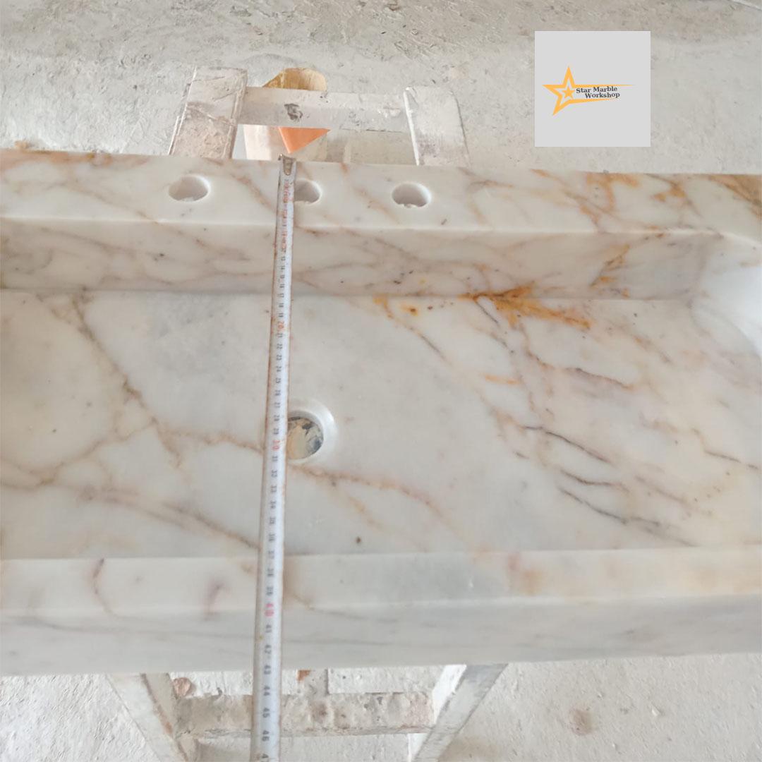 Calacatta Gold Rectangular Sink, Sink With Faucet Hole Farmhouse Sink Powder Room Sink Calacatta Sink  Hand Carved Marble Sink Washbasin