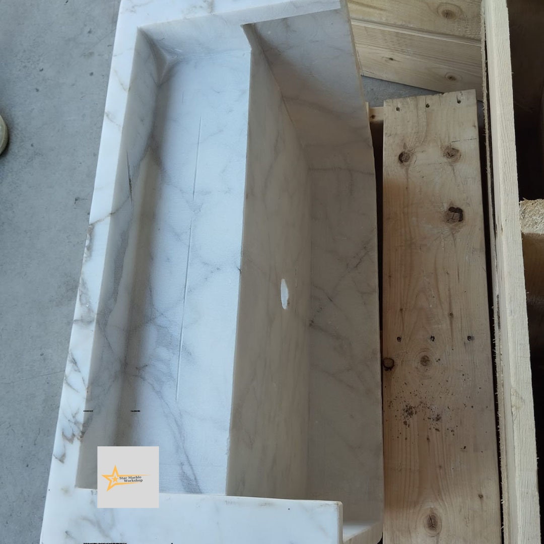 Ready To Ship Calacatta Gold Rectangular Sink Wall Mounted Sink Farmhouse Sink Powder Room Sink Calacatta Sink  Hand Carved Marble Sink