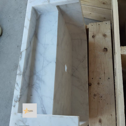 Ready To Ship Calacatta Gold Rectangular Sink Wall Mounted Sink Farmhouse Sink Powder Room Sink Calacatta Sink  Hand Carved Marble Sink