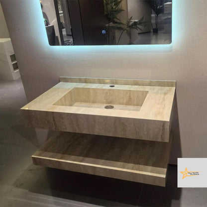 Ready to Ship TSink with Shelf Farmhouse Sink Powder Room Sink  Hand Carved Marble Sink Bathroom Sink natural stone sink  With Faucet Hole