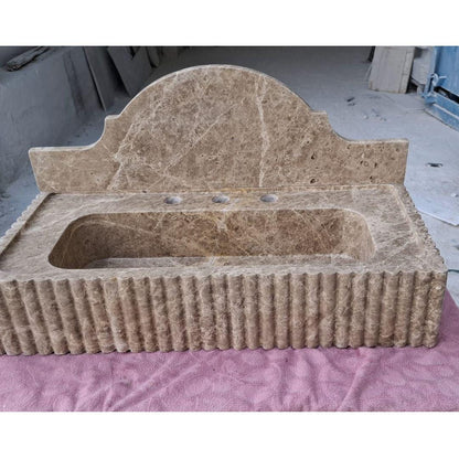 Emperador Marble Sink Wall Mounted Sink Farmhouse Sink Powder Room Sink  Hand Carved Marble Sink Concealed Drain Sink Sink vanity