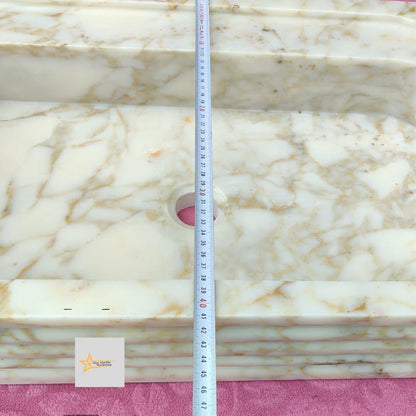 Ready To Ship Calacatta Gold Rectangular Sink Wall Mounted Sink Powder Room Sink Calacatta Sink  Hand Carved Marble Sink Marble Washbasin