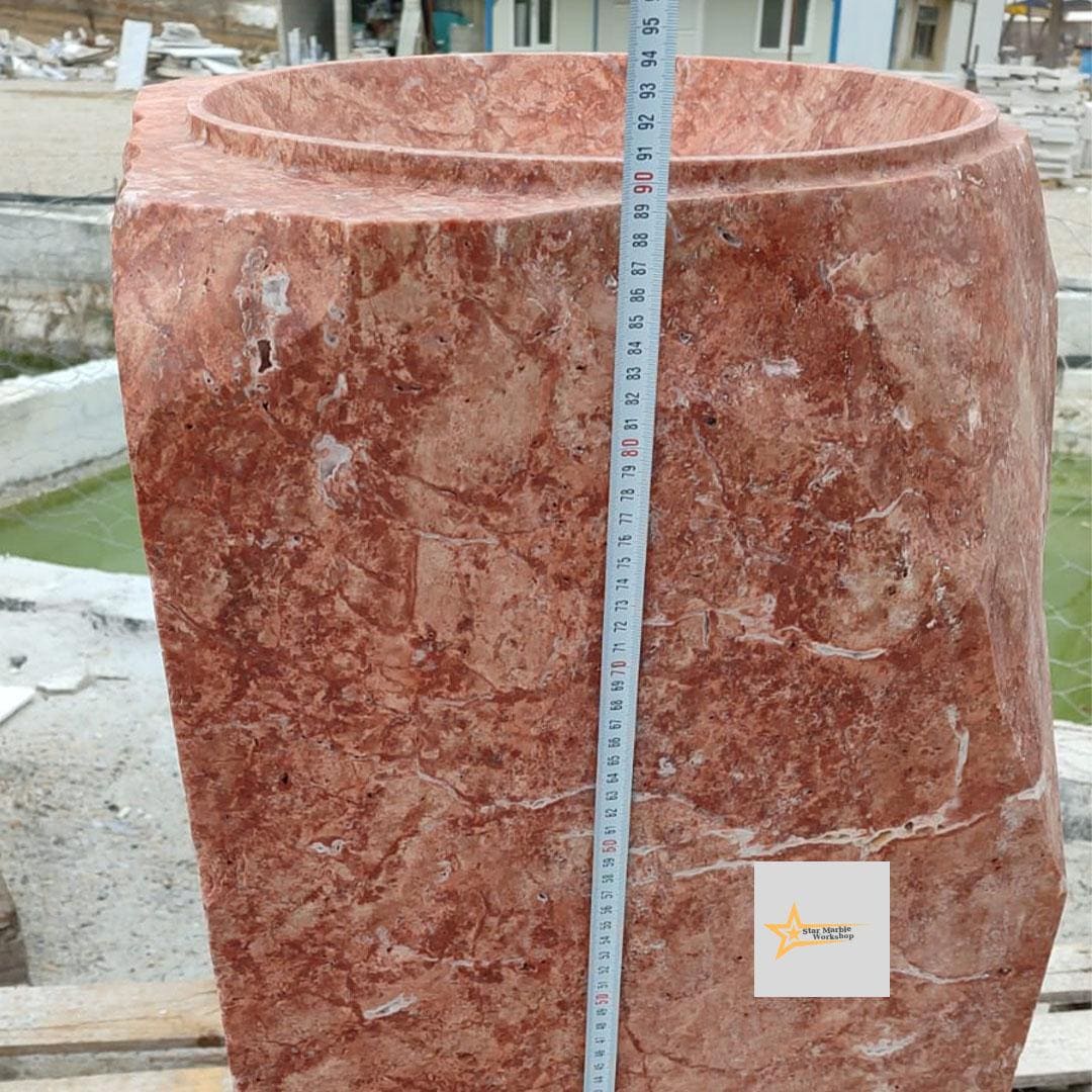 Red Travertine Vertical Sink Farmhouse Sink Toilet Room Sink Hand Carved Marble Sink Bathroom Sink Natural Stone Sink Shapeless Sink