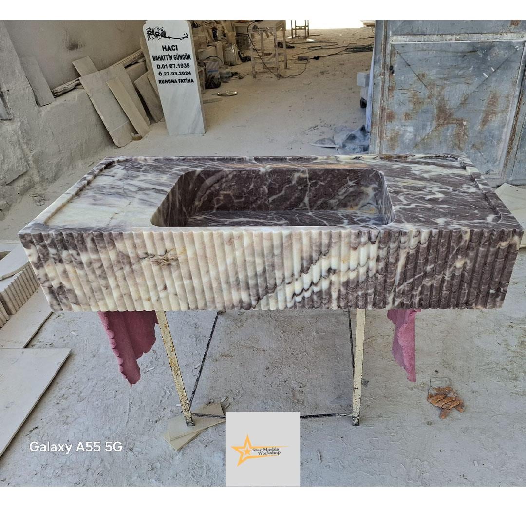 Purple Marble Sink Wall Mounted Sink Farmhouse Sink Toilet Room Sink Hand Carved Marble Sink Counter Top Sink sink for bathroom