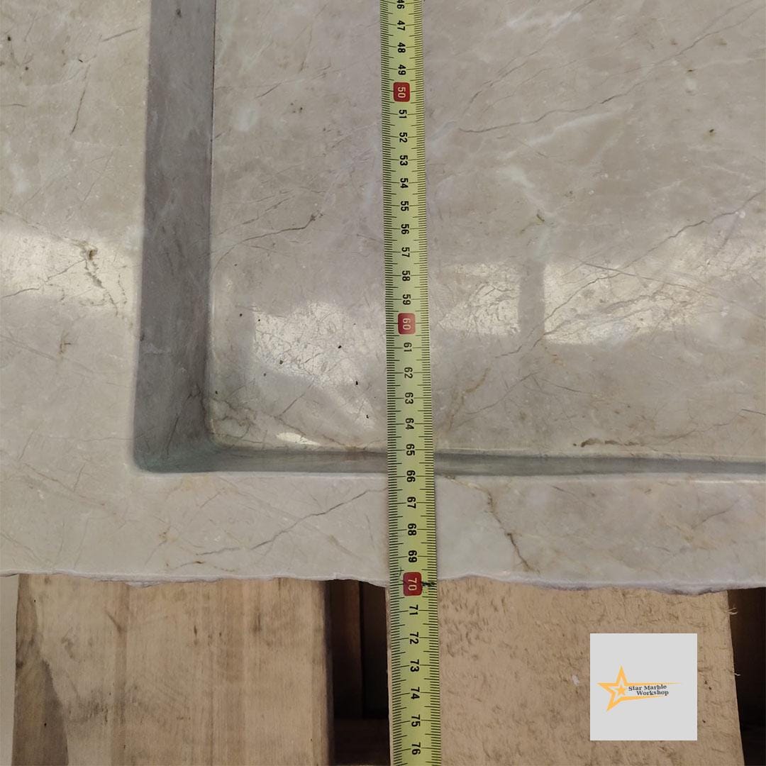 Ready to Ship Beige Marble Sink Rectangular Sink Farmhouse Sink Toilet Room Sink Hand Carved Marble Sink Faucet Hole Sink Wall Mounted Sink