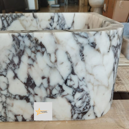 Ready To Ship Calacatta Viola Marble Sink Wall Mounted Sink Farmhouse Sink Powder Room Sink Calacatta Sink  Hand Carved Marble Sink