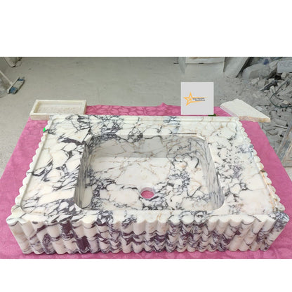 Ready To Ship Calacatta Viola Marble Sink Wall Mounted Sink Farmhouse Sink Powder Room Sink Calacatta Sink  Hand Carved Marble Sink