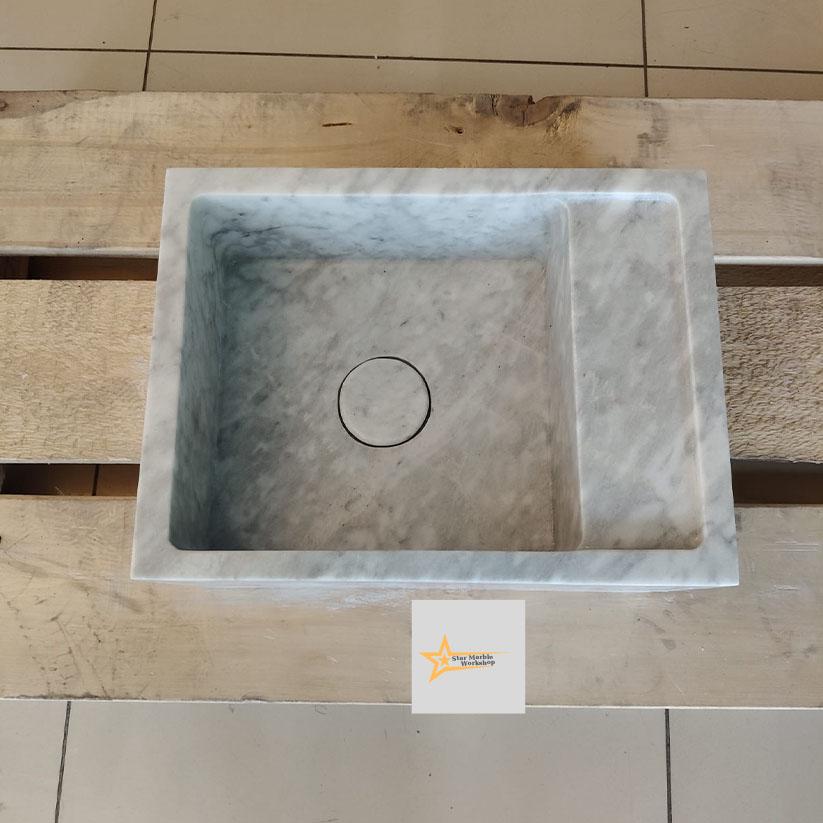 Ready To Ship Grey Marble Sink Wall Mounted Sink Farmhouse Sink Powder Room Sink Calacatta Sink  Hand Carved Marble Sink