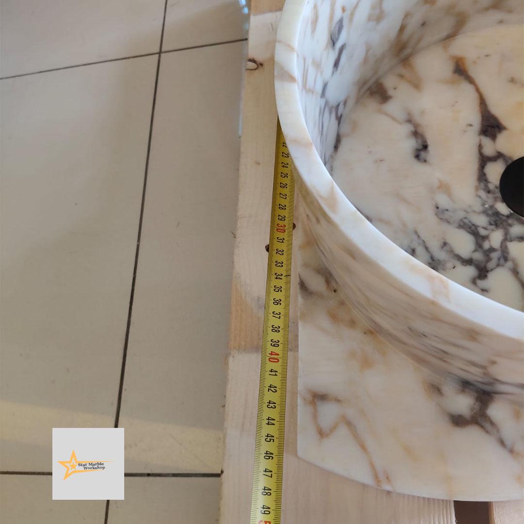 Hand Carved Calacatta Gold Marble Sink: Round Bathroom Vessel