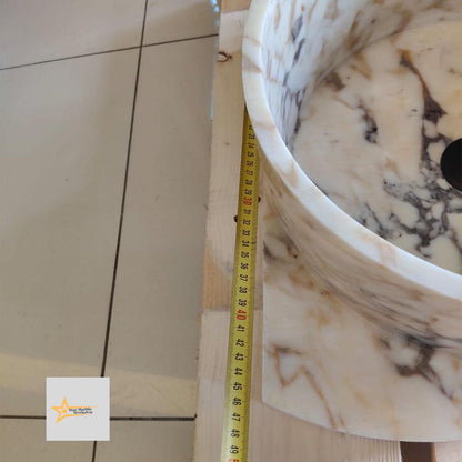 Hand Carved Calacatta Gold Marble Sink: Round Bathroom Vessel