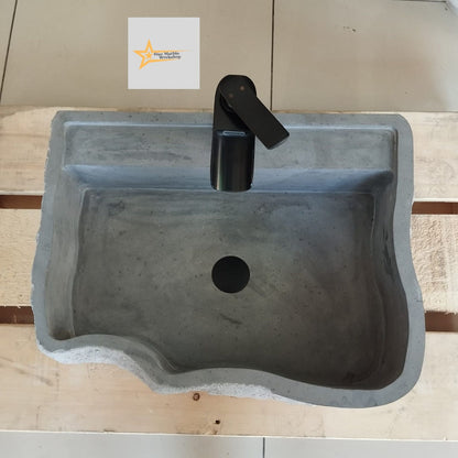 Basalt Black Stone Sink - With Faucet Hole - 100% Natural Stone - Handmade - Stone Sink - Bathroom Design - Wall Mounted Sink