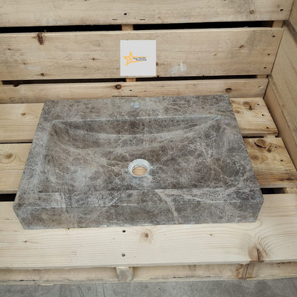 Ready To Ship Dark Emperador Marble Sink With Faucet Hole Farmhouse Sink Powder Room Sink Calacatta Sink  Hand Carved Marble Sink