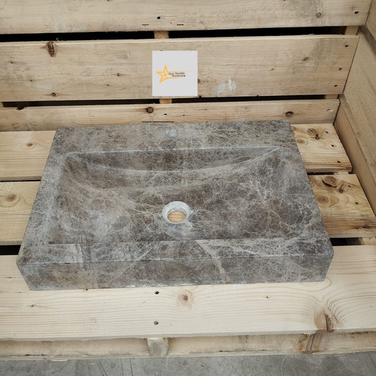 Ready To Ship Dark Emperador Marble Sink With Faucet Hole Farmhouse Sink Powder Room Sink Calacatta Sink  Hand Carved Marble Sink