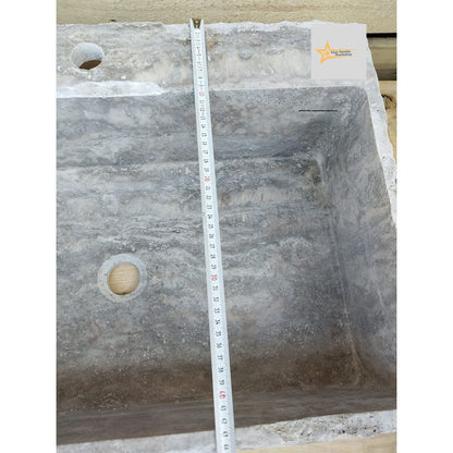 Ready to Ship Silver Travertine Sink Farmhouse Sink Powder Room Sink Hand Carved Marble Sink Bathroom Sink Natural Stone With Faucet Hole