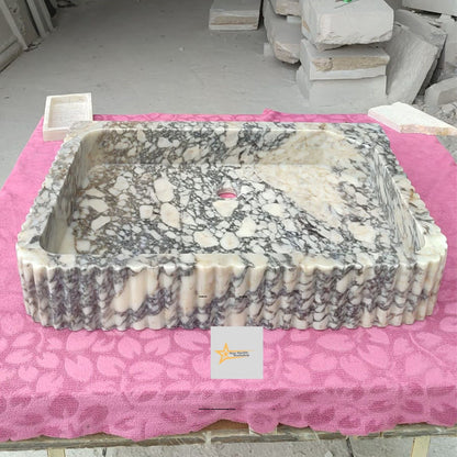 Ready To Ship Calacatta Viola Marble Sink Wall Mounted Sink Farmhouse Sink Powder Room Sink Calacatta Sink  Hand Carved Marble Sink