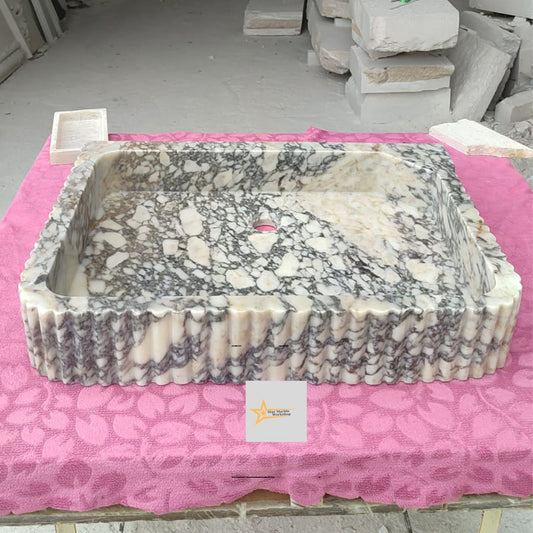 Ready To Ship Calacatta Viola Marble Sink Wall Mounted Sink Farmhouse Sink Powder Room Sink Calacatta Sink  Hand Carved Marble Sink