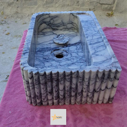 Calacatta Lilac Rectangular Sink, Sink With Faucet Hole Farmhouse Sink Powder Room Sink Calacatta Sink  Hand Carved Marble Sink Washbasin