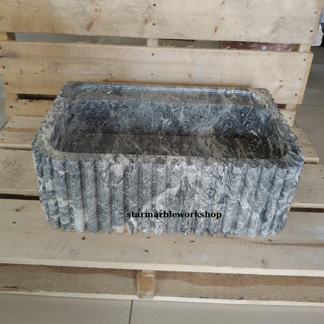 Süpren Salome Marble Sink Wall Mounted Sink Farmhouse Sink Powder Room Sink  Hand Carved Marble Sink Concealed Drain Sink sink for bathroom