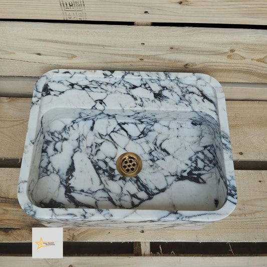 Calacatta Viola Marble Sink Farmhouse Sink Toilet Room Sink Calacatta Sink Hand Carved Marble Sink Marble Sink Floating Sink