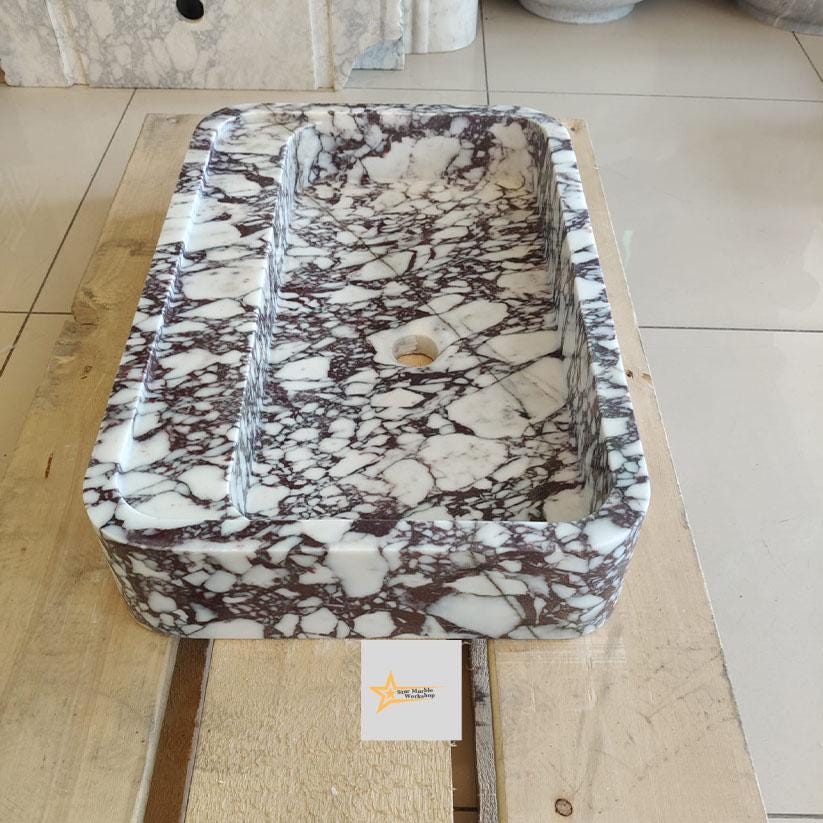 Calacatta Viola Marble Sink Wall Mounted Sink Farmhouse Sink Toilet Room Sink Calacatta Sink Hand Carved Marble Sink Marble Sink