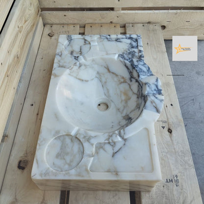 Calacatta Viola Marble Sink Wall Mounted Sink Farmhouse Sink Powder Room Sink Calacatta Sink  Hand Carved Marble Sink