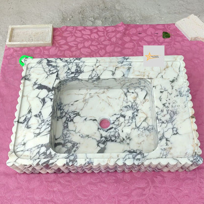 Ready To Ship Calacatta Viola Marble Sink Wall Mounted Sink Farmhouse Sink Powder Room Sink Calacatta Sink  Hand Carved Marble Sink