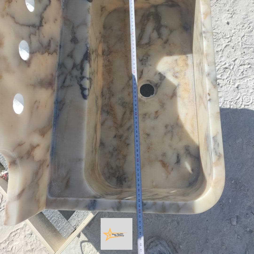 Calacatta Gold Rectangular Sink, Sink With Faucet Hole Farmhouse Sink Powder Room Sink Calacatta Sink  Hand Carved Marble Sink Washbasin