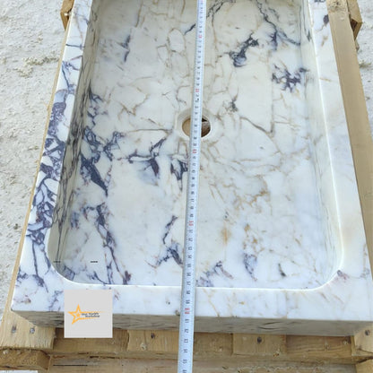 Ready to Ship Calacatta Viola Marble Sink Counter Top Sink Farmhouse Sink Powder Room Sink Calacatta Sink Hand Carved Marble Sink