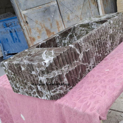 Hand-Carved Marble Sink, Grooved Sink, Wall-Mounted Sink, Luxury Design, Bathroom Sink, Colorful Sinks, Purple Sink, Minimalist Sink,