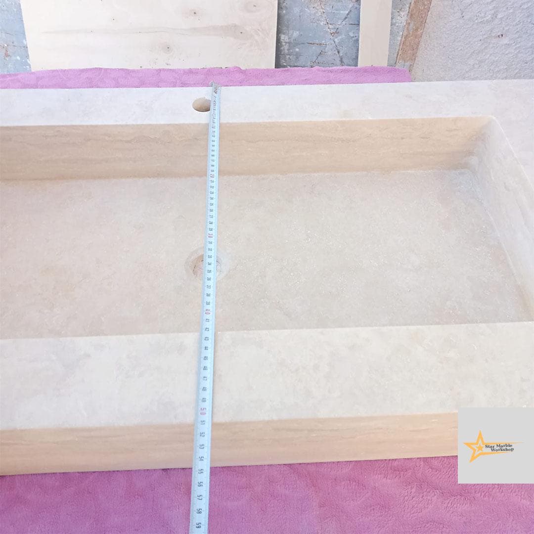 Ready to Ship TSink with Shelf Farmhouse Sink Powder Room Sink  Hand Carved Marble Sink Bathroom Sink natural stone sink  With Faucet Hole