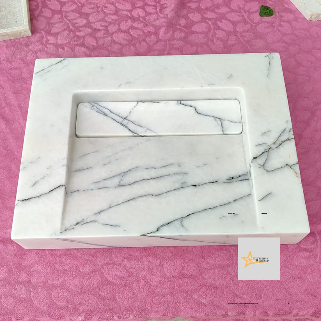 Ready To Ship Calacatta Viola Marble Sink Wall Mounted Sink Farmhouse Sink Calacatta Sink Hand Carved Marble Sink Hidden Drain Wash Basin